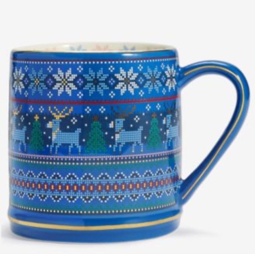 Macy’s Thanksgiving Day Parade Mug '22 Blue Reindeer Fair Isle Porcelain Collect
